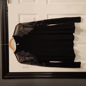Free people black sheer shoulder long sleeve top